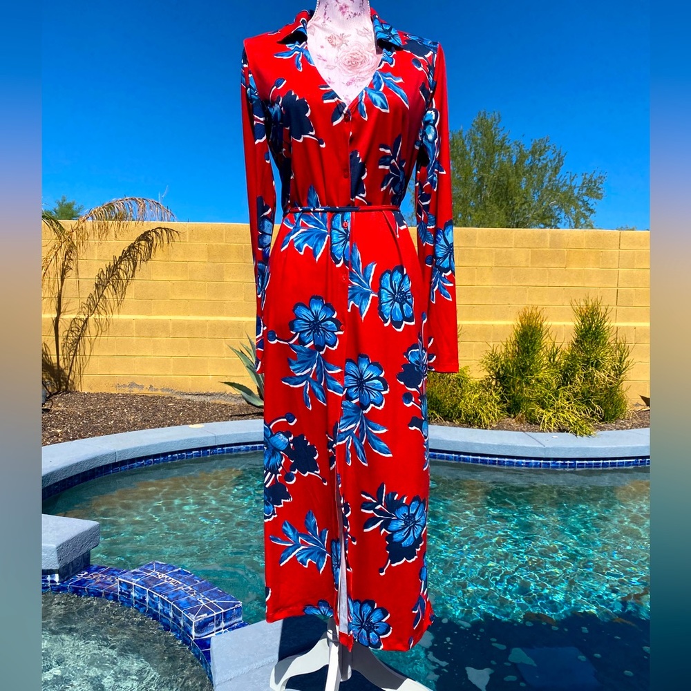 COPY - Rust orange/red and blue Zara wrap dress